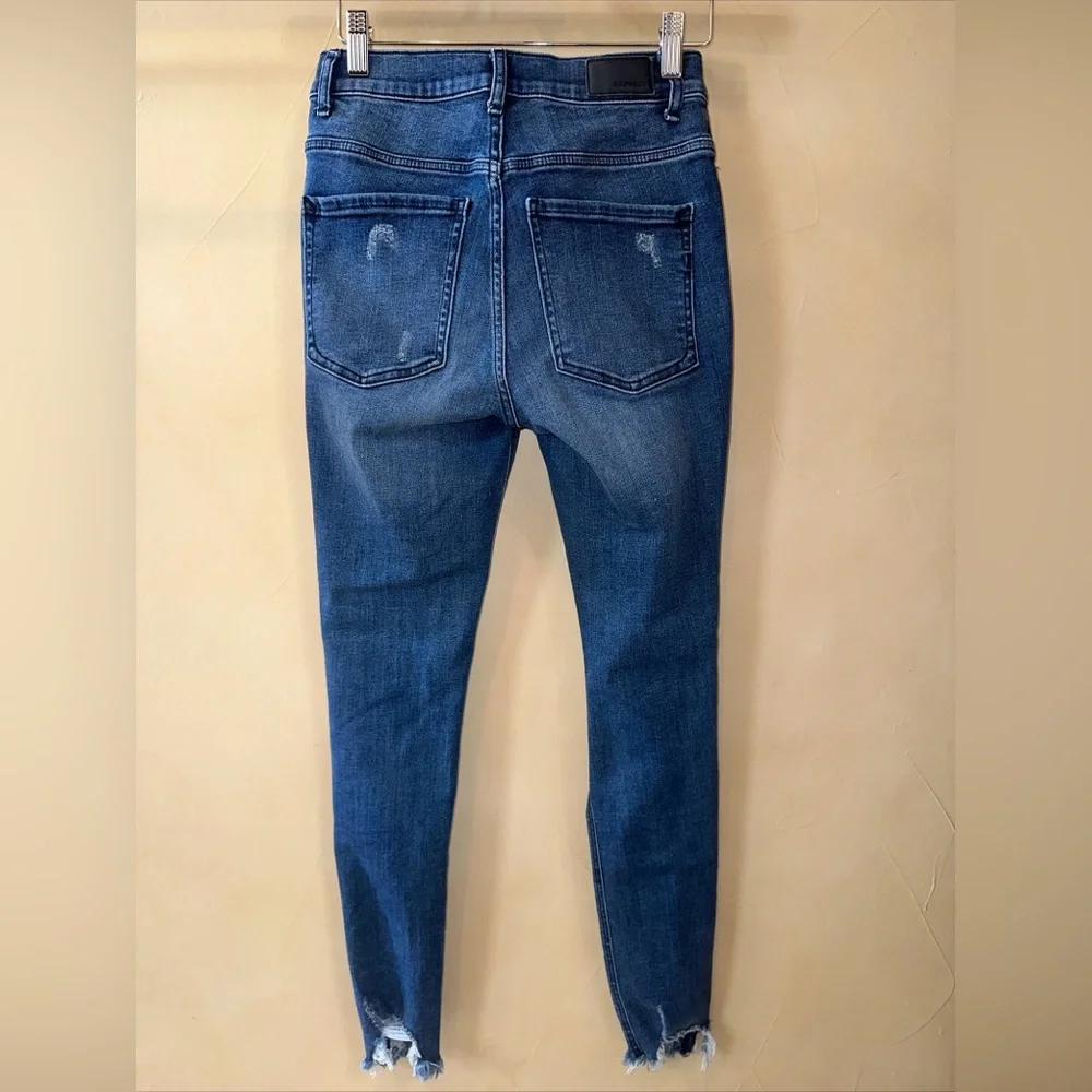 Express Distressed Stretch Ankle High Rise Jeans Women's 4R  Blue Denim Perfect - Picture 5 of 7